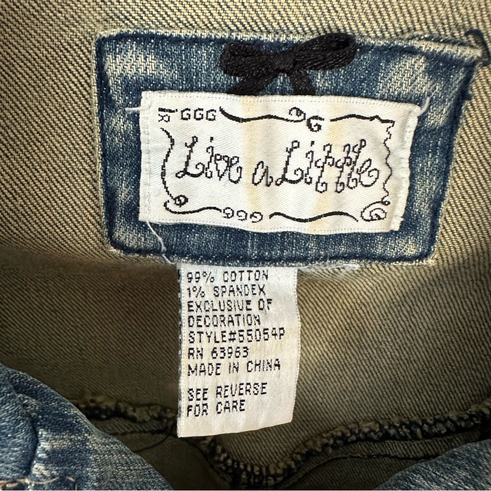 Live a Little 3/4 Sleeve Denim Jacket with Antiqued Lace Trim Size PM - Picture 6 of 6